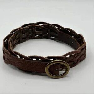 Fossil Genuine Leather Basket Weave Loop Brown Belt Size Large